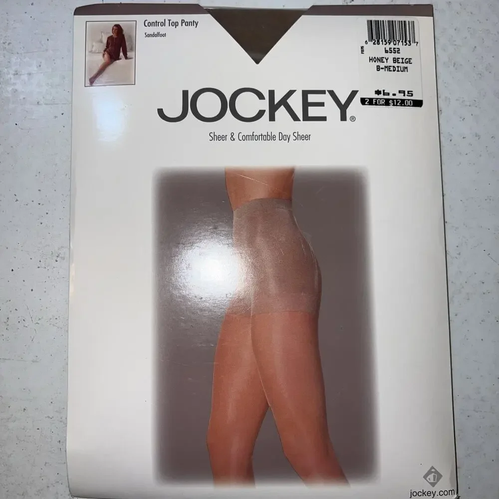 Vintage Jockey Control Top Sandalfoot Sheer Comfort 6552 B Medium Honey Beige
